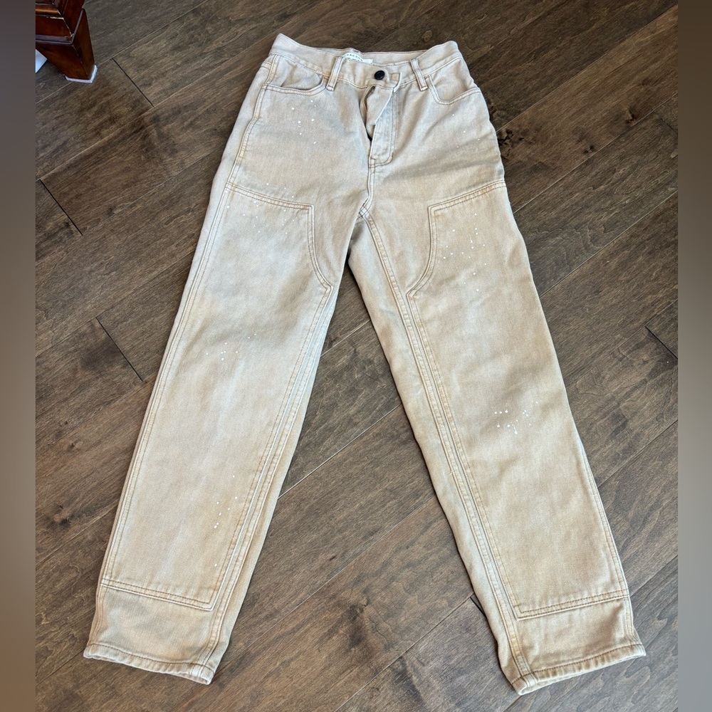 PAC Sun size 24 tan jeans with white paint spots
